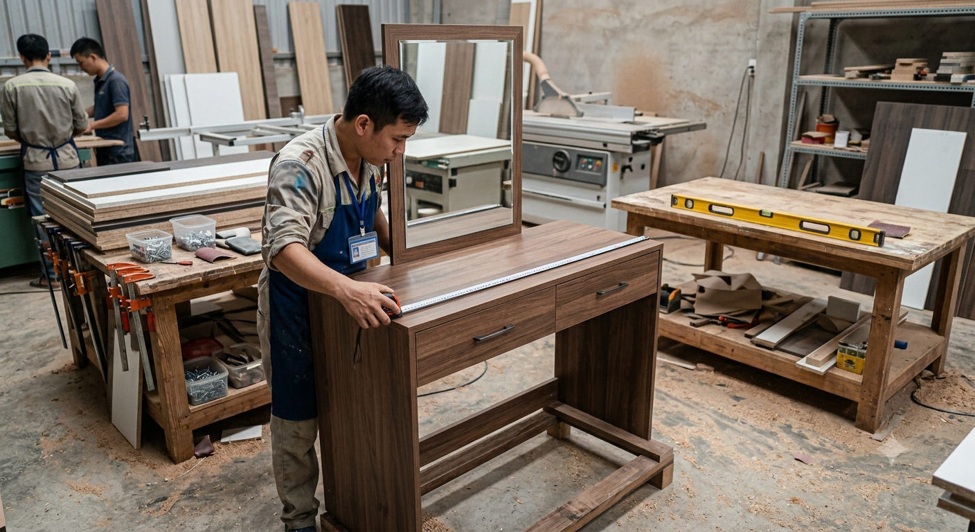 Các thông số kích thước phổ biến của bàn trang điểm gỗ hiện nay